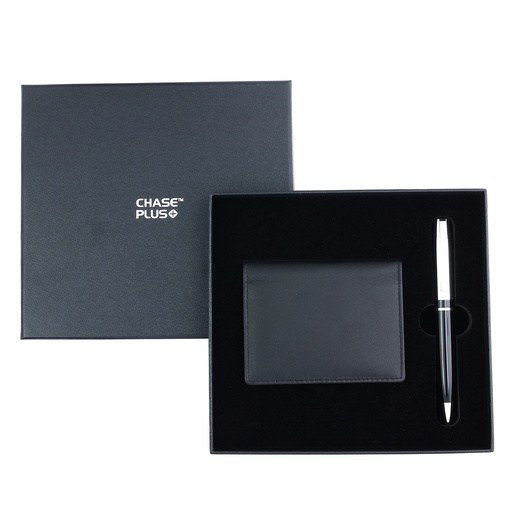 [CMB8850-3] CHASE PLUS Business Gift Set- Premio BCH and Kanora Black Chrome Pen