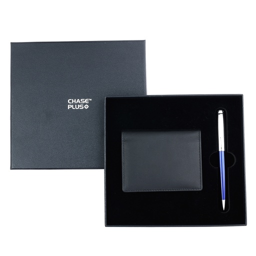 [CMB8845-2] CHASE PLUS Business Gift Set- Premio BCH and Libro Blue Chrome Pen