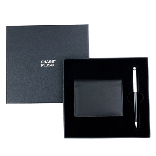 [CMB8845-3] CHASE PLUS Business Gift Set- Premio BCH and Libro Black Chrome Pen