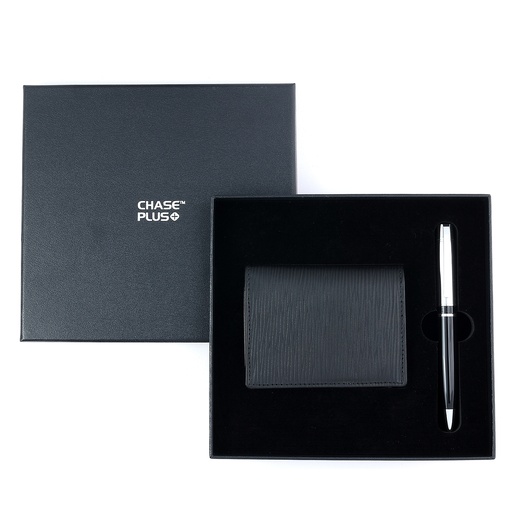 [CMB8853-3] CHASE PLUS Business Gift Set- Retso BCH and Kanora Black Chrome Pen