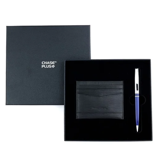 CHASE PLUS Business Gift Set-Retso Credit Card Holder and Kanora Blue Chrome Pen