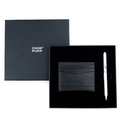 [CMB8872-5] CHASE PLUS Business Gift Set-Retso Credit Card Holder and Danza Matt Silver Pen
