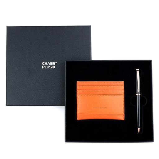 [CMB8885-3] CHASE PLUS Business Gift Set- Bristol Credit Card Holder and Lexer Black Rosegold Pen