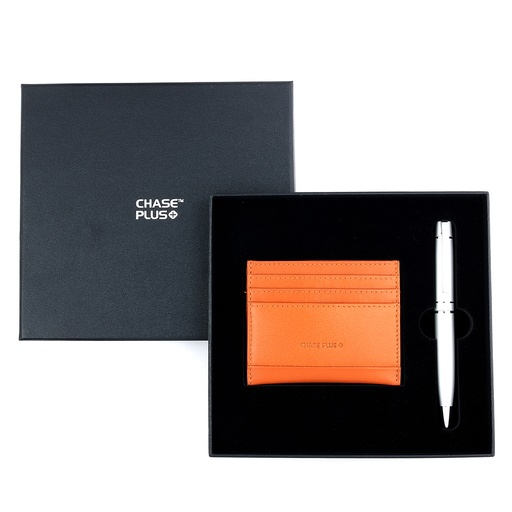 [CMB8880-5] CHASE PLUS Business Gift Set- Bristol Credit Card Holder and Kanora Matt Silver Pen