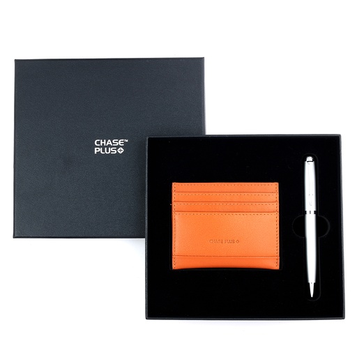 [CMB8875-5] CHASE PLUS Business Gift Set- Bristol Credit Card Holder and Libro Matt Silver Pen