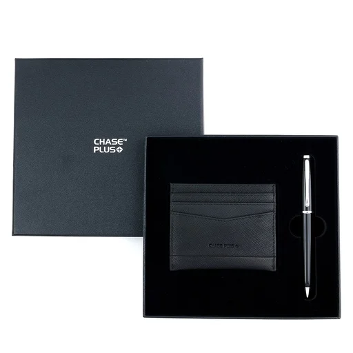 CHASE PLUS Business Gift Set- Glasgow Credit Card Holder and Lexer Black Pen