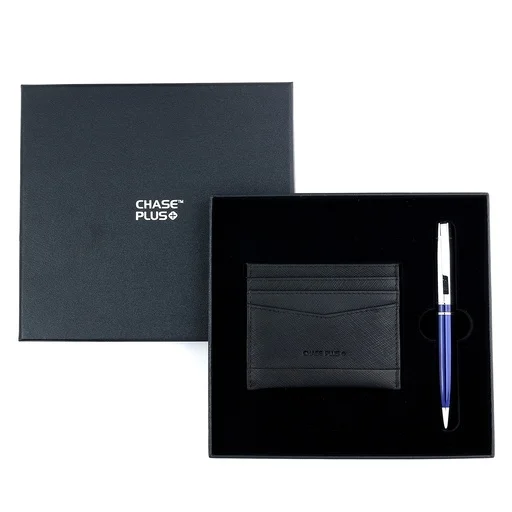  CHASE PLUS Business Gift Set- Glasgow Credit Card Holder and Kanora Blue Chrome Pen 