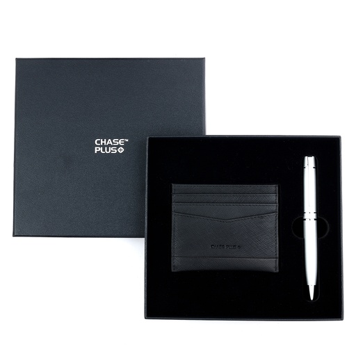 [CMB8881-5] CHASE PLUS Business Gift Set- Glasgow Credit Card Holder and Kanora Matt Silver Pen