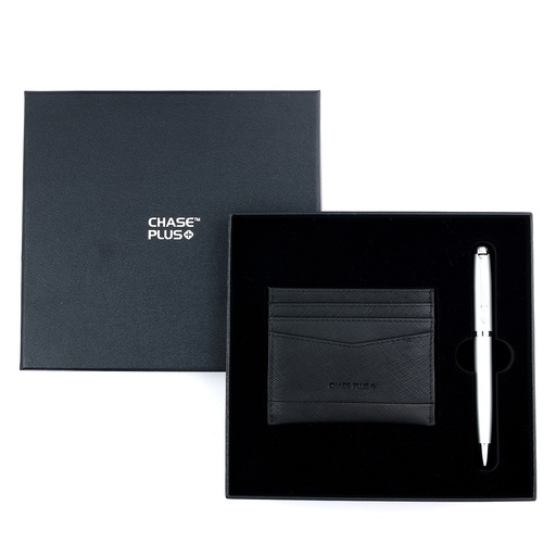 [CMB8876-5] CHASE PLUS Business Gift Set- Glasgow Credit Card Holder and Libro Matt Silver Pen