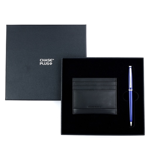[CMB8884-2] CHASE PLUS Business Gift Set- Premio Credit Card Holder and Lexer Blue Pen