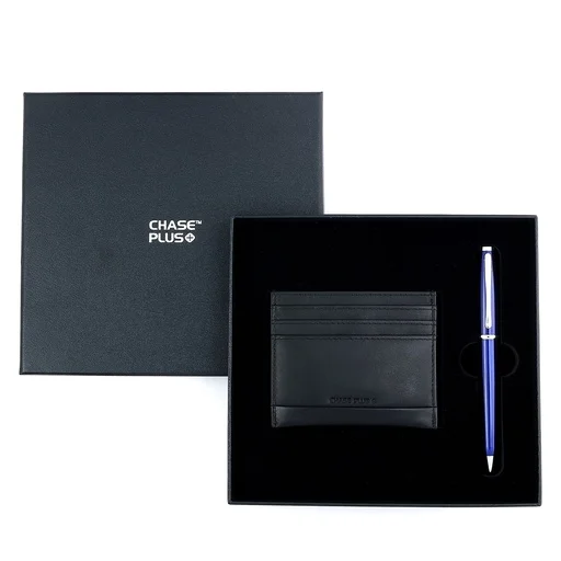 CHASE PLUS Business Gift Set- Premio Credit Card Holder and Lexer Blue Pen