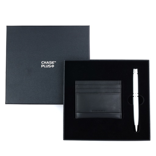 [CMB8879-5] CHASE PLUS Business Gift Set- Premio Credit Card Holder and Kanora Matt Silver Pen