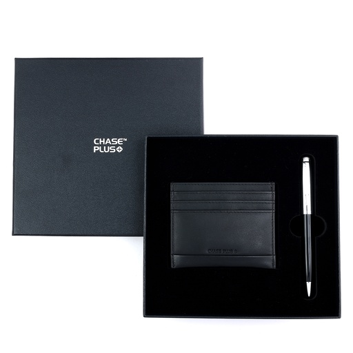 [CMB8874-3] CHASE PLUS Business Gift Set- Premio Credit Card Holder and Libro Black Chrome Pen 
