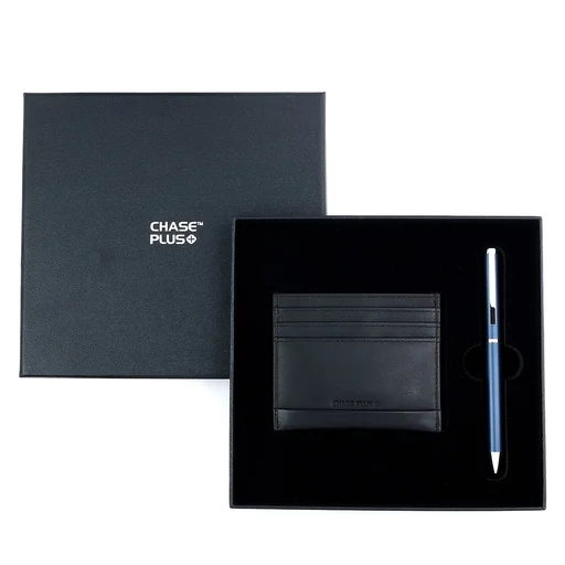 CHASE PLUS Business Gift Set- Premio Credit Card Holder and Danza Matt Blue Pen  
