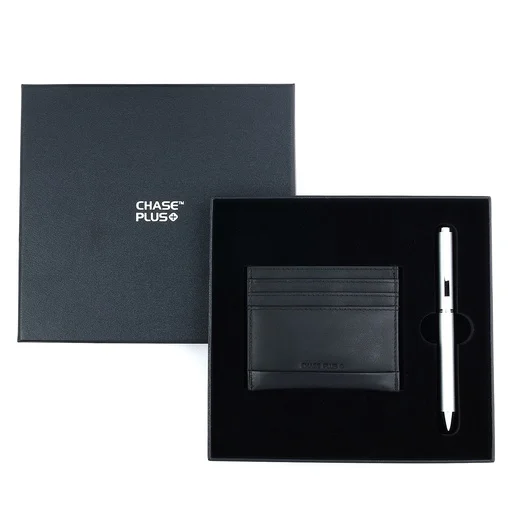 CHASE PLUS Business Gift Set- Premio Credit Card Holder and Danza Matt Silver Pen 