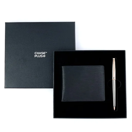 CHASE PLUS Business Gift Set Retso Men's Wallet and Lexer Gun Metal Pen 