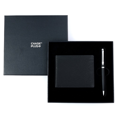 [CMB8817-1] CHASE PLUS Business Gift Set-Glasgow Men's Wallet and Libro Matt Black Pen