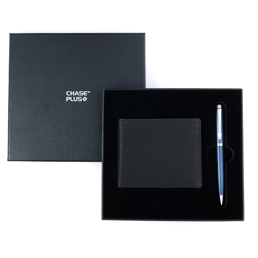 [CMB8817-4] CHASE PLUS Business Gift Set-Glasgow Men's Wallet and Libro Matt Blue Pen 
