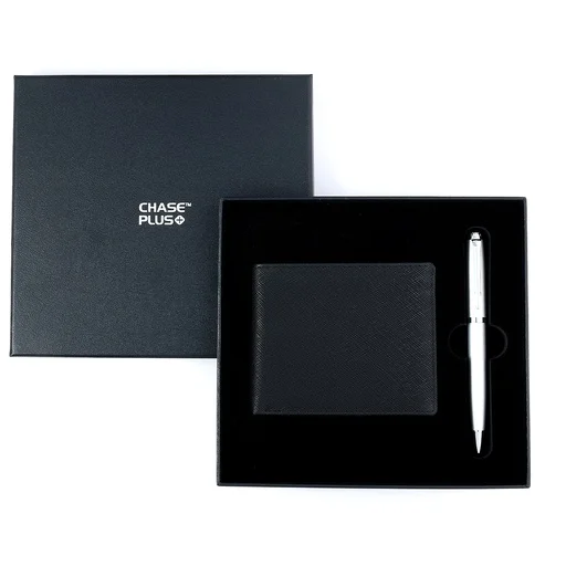 CHASE PLUS Business Gift Set-Glasgow Men's Wallet and Libro Matt Silver Pen 