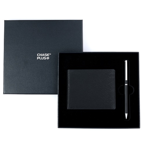 [CMB8812-1] CHASE PLUS Business Gift Set-Glasgow Men's Wallet and Danza Matt Black Pen