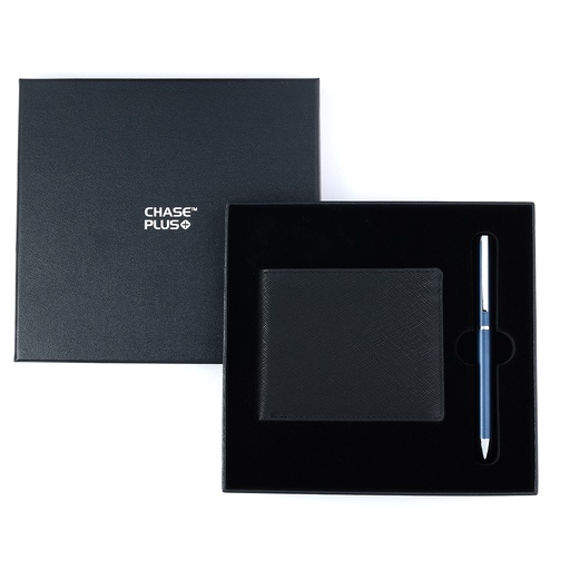 [CMB8812-4] CHASE PLUS Business Gift Set-Glasgow Men's Wallet and Danza Matt Blue Pen 