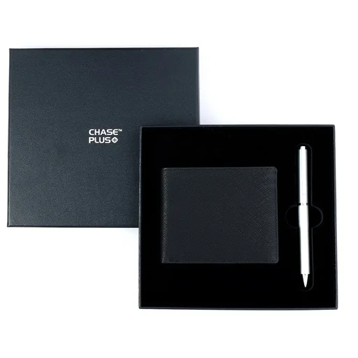 CHASE PLUS Business Gift Set-Glasgow Men's Wallet and Danza Matt Silver Pen 