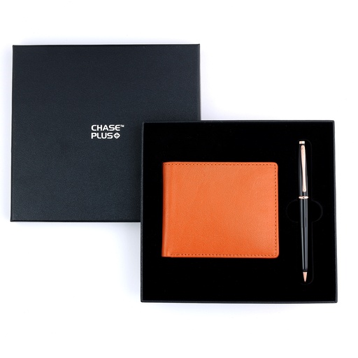 [CMB8826-3] CHASE PLUS Business Gift Set-Bristol Men's Wallet and Lexer Black Rosegold Pen