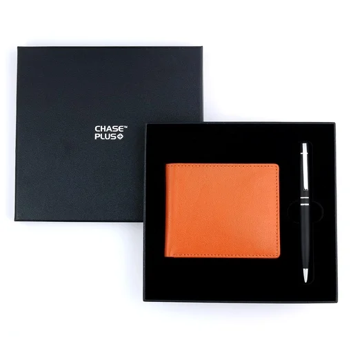 CHASE PLUS Business Gift Set-Bristol Men's Wallet and Kanora Matt Black Pen
