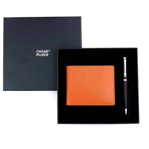 CHASE PLUS Business Gift Set-Bristol Men's Wallet and Libro Matt Black Pen