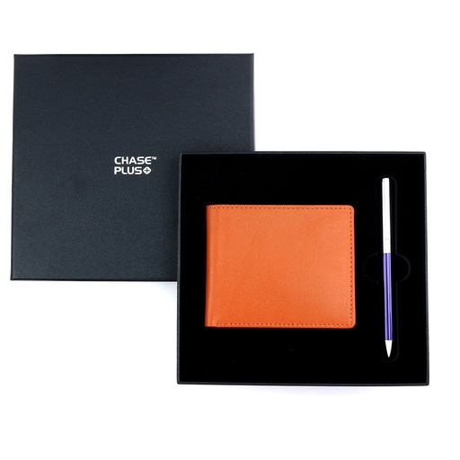 [CMB8811-2] CHASE PLUS Business Gift Set-Bristol Men's Wallet and Danza Blue Chrome Pen  