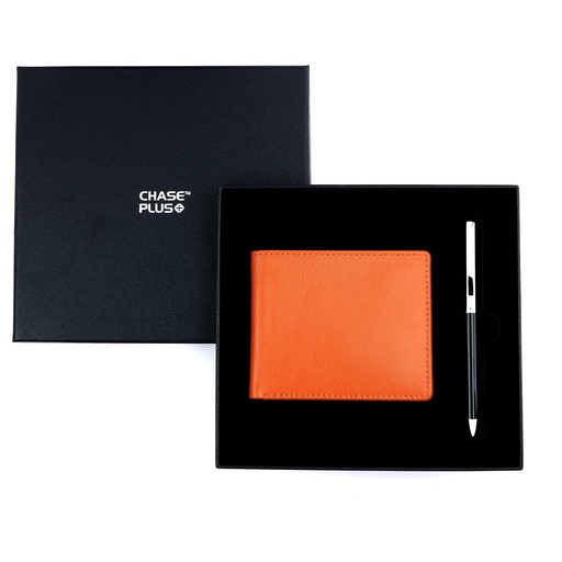 [CMB8811-3] CHASE PLUS Business Gift Set-Bristol Men's Wallet and Danza Black Chrome Pen 