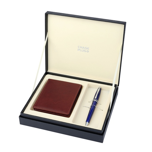 [CMB8830-2] CHASE PLUS Business Gift Set Oxford Men's Wallet and Lexer Blue Pen 