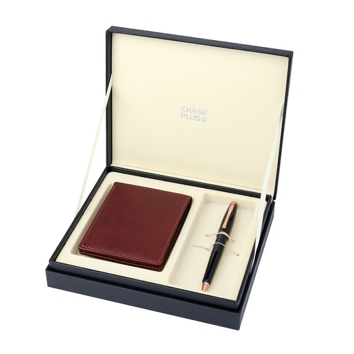 [CMB8830-3] CHASE PLUS Business Gift Set Oxford Men's Wallet and Lexer Black Rosegold Pen 