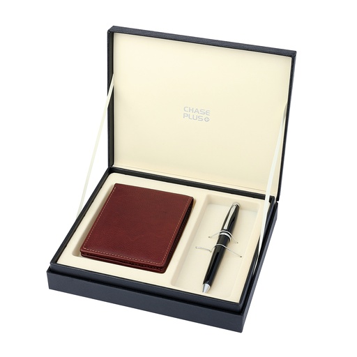 [CMB8830-4] CHASE PLUS Business Gift Set Oxford Men's Wallet and Lexer Black Pen 