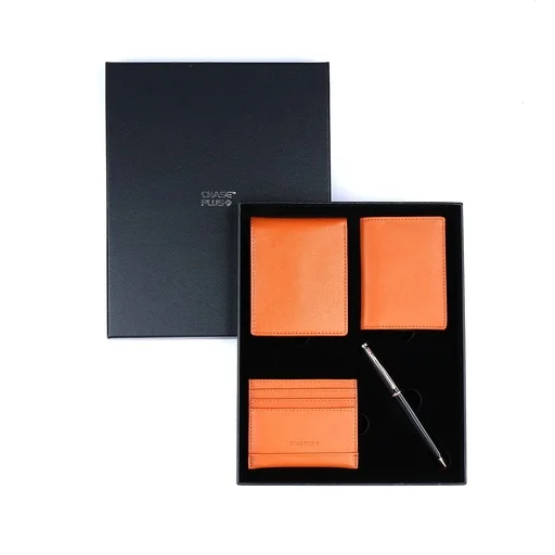 CHASE PLUS Business Gift Set Bristol Men's Wallet, Credit Card Holder, BCH and Lexer Black Rosegold Pen