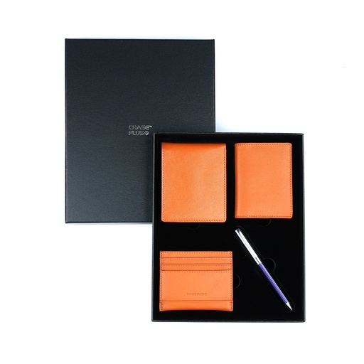 [CMB88915-2] CHASE PLUS Business Gift Set Bristol Men's Wallet, Credit Card Holder, BCH and Danza Blue Chrome Pen 