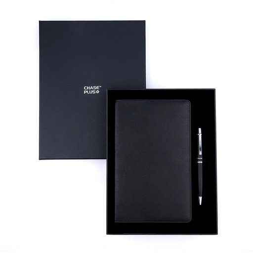 [CMB8892-1] Business Gift Set-Capre Leather Covered Organizer Black and Kanora Matt Black Pen