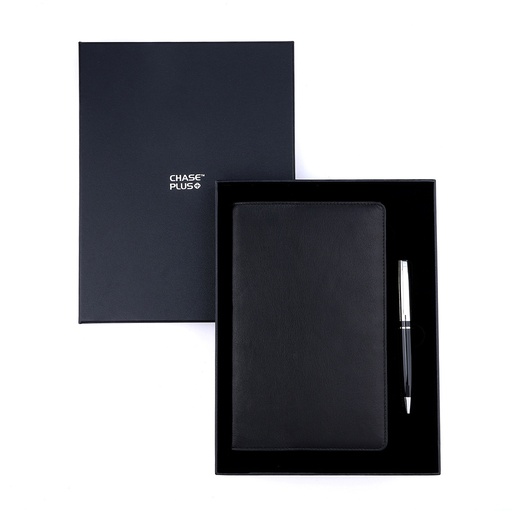 [CMB8892-3] Business Gift Set-Capre Leather Covered Organizer Black and Kanora Black Chrome Pen 