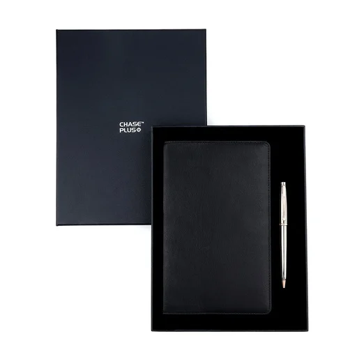 Business Gift Set-Capre Leather Covered Organizer Black and Lexer Gun Metal Pen